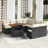 vidaXL Tuin Eettafel Set met kussen 9 pcs Zwart en Crème
