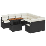 vidaXL Tuin Eettafel Set met kussen 9 pcs Zwart en Crème