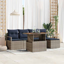 vidaXL Tuin Eettafel Set met kussen 6 pcs Grijs en Marineblauw