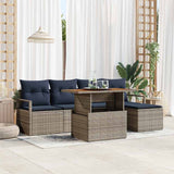 vidaXL Tuin Eettafel Set met kussen 6 pcs Grijs en Marineblauw