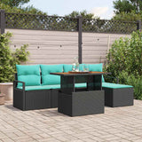vidaXL Tuin Eettafel Set met kussen 6 pcs Grijs en Marineblauw