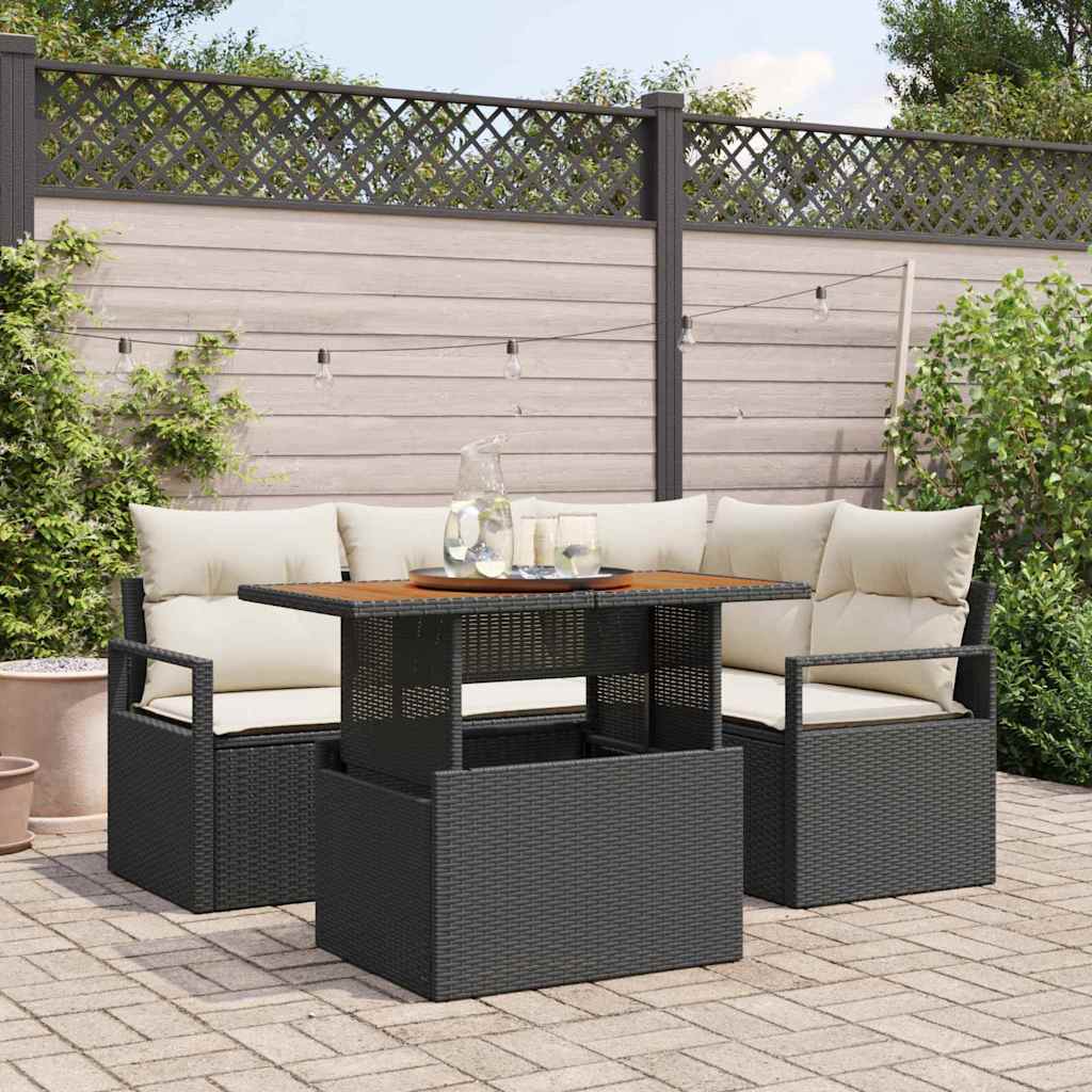 vidaXL Garden Dining Table Set with Cushions 5 pcs Black and Cream