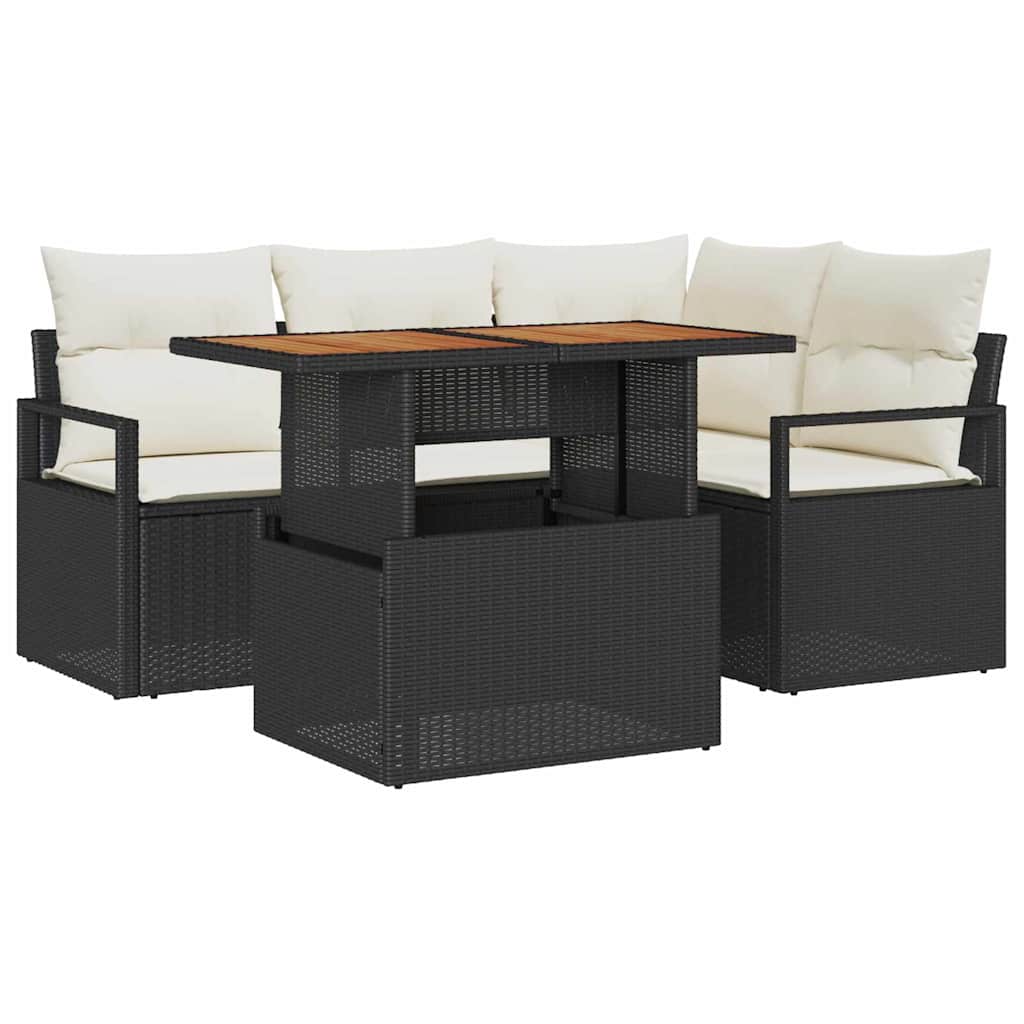 vidaXL Garden Dining Table Set with Cushions 5 pcs Black and Cream
