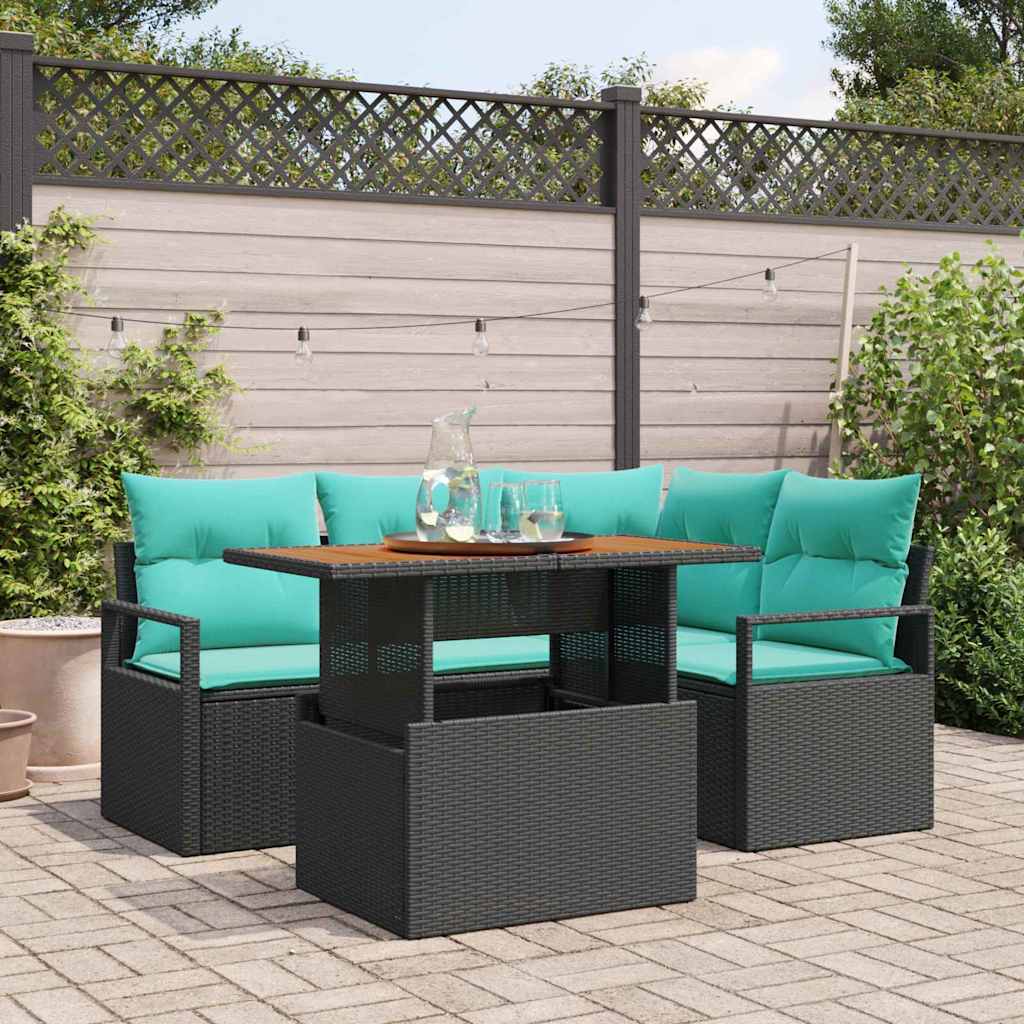 vidaXL Tuin Eettafel Set met kussen 5 pcs Grijs en Marineblauw