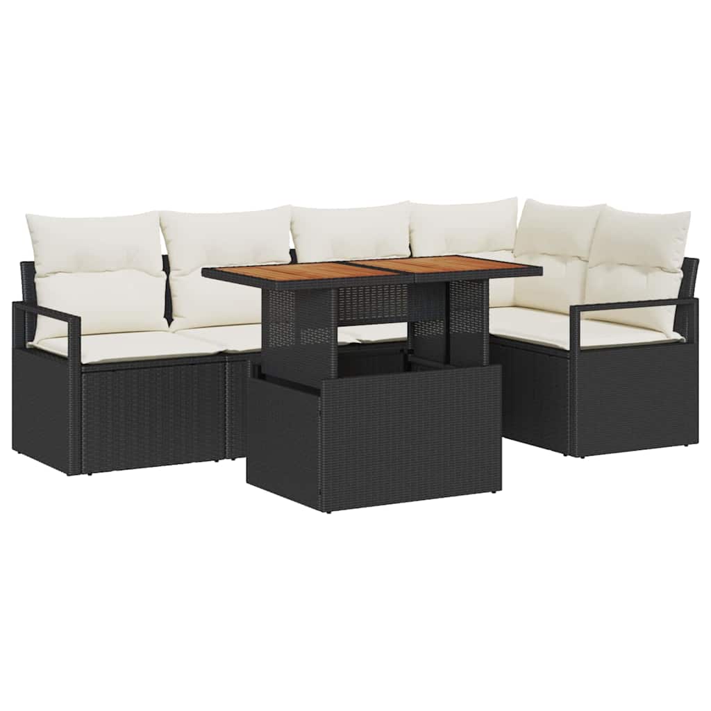 vidaXL Tuin Eettafel Set met kussen 6 pcs Zwart en Crème