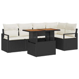 vidaXL Tuin Eettafel Set met kussen 6 pcs Zwart en Crème