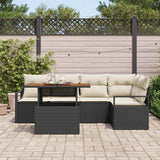 vidaXL Tuin Eettafel Set met kussen 6 pcs Zwart en Crème