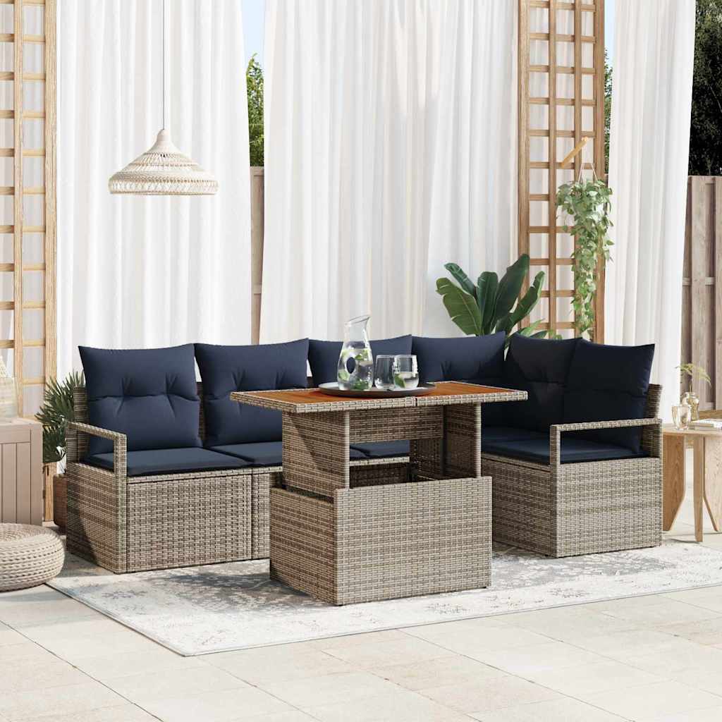 vidaXL Garden Dining Set with Cushions 6 pcs Grey and Navy Blue