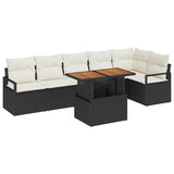 vidaXL Tuin Eettafel Set met kussen 7 pcs Zwart en Crème