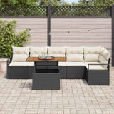 vidaXL Tuin Eettafel Set met kussen 7 pcs Zwart en Crème