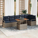 vidaXL Tuin Eettafel Set met kussen 7 pcs Grijs en Marineblauw