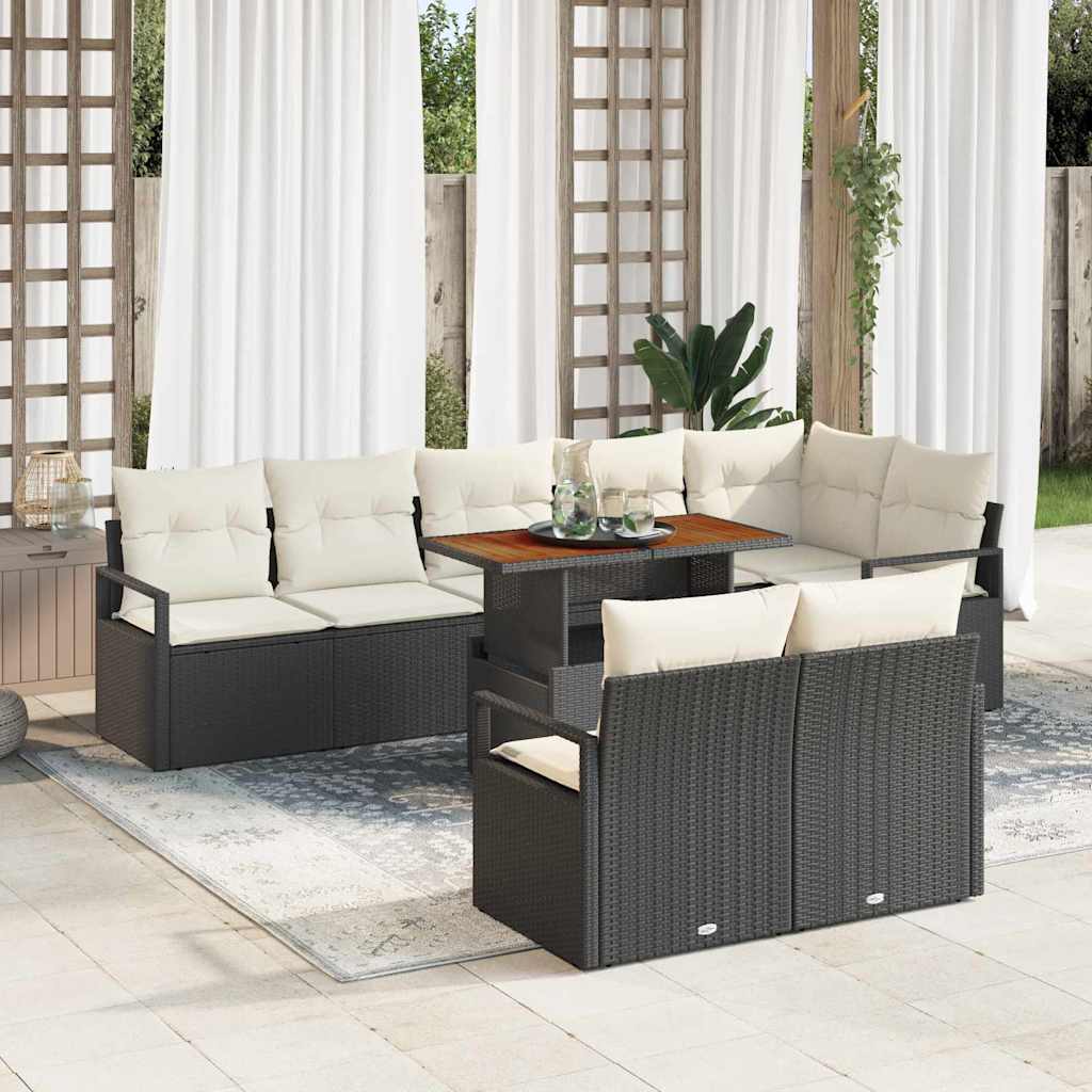 vidaXL Garden Bench Set with Cushion 9 pcs Black and Cream