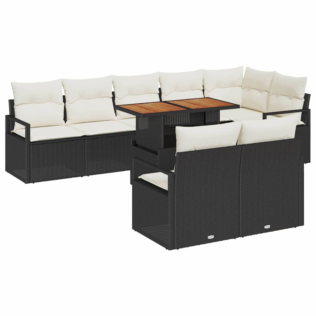 vidaXL Garden Bench Set with Cushion 9 pcs Black and Cream