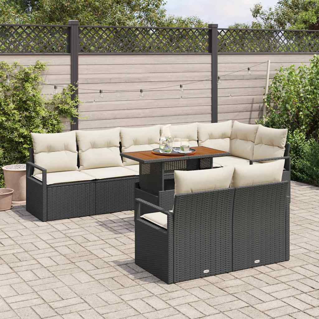 vidaXL Garden Bench Set with Cushion 9 pcs Black and Cream