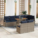 vidaXL Tuin Eettafel Set met kussen 9 pcs Grijs en Marineblauw