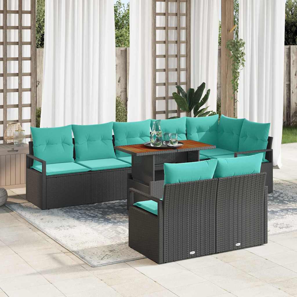 vidaXL Tuin Eettafel Set met kussen 9 pcs Grijs en Marineblauw
