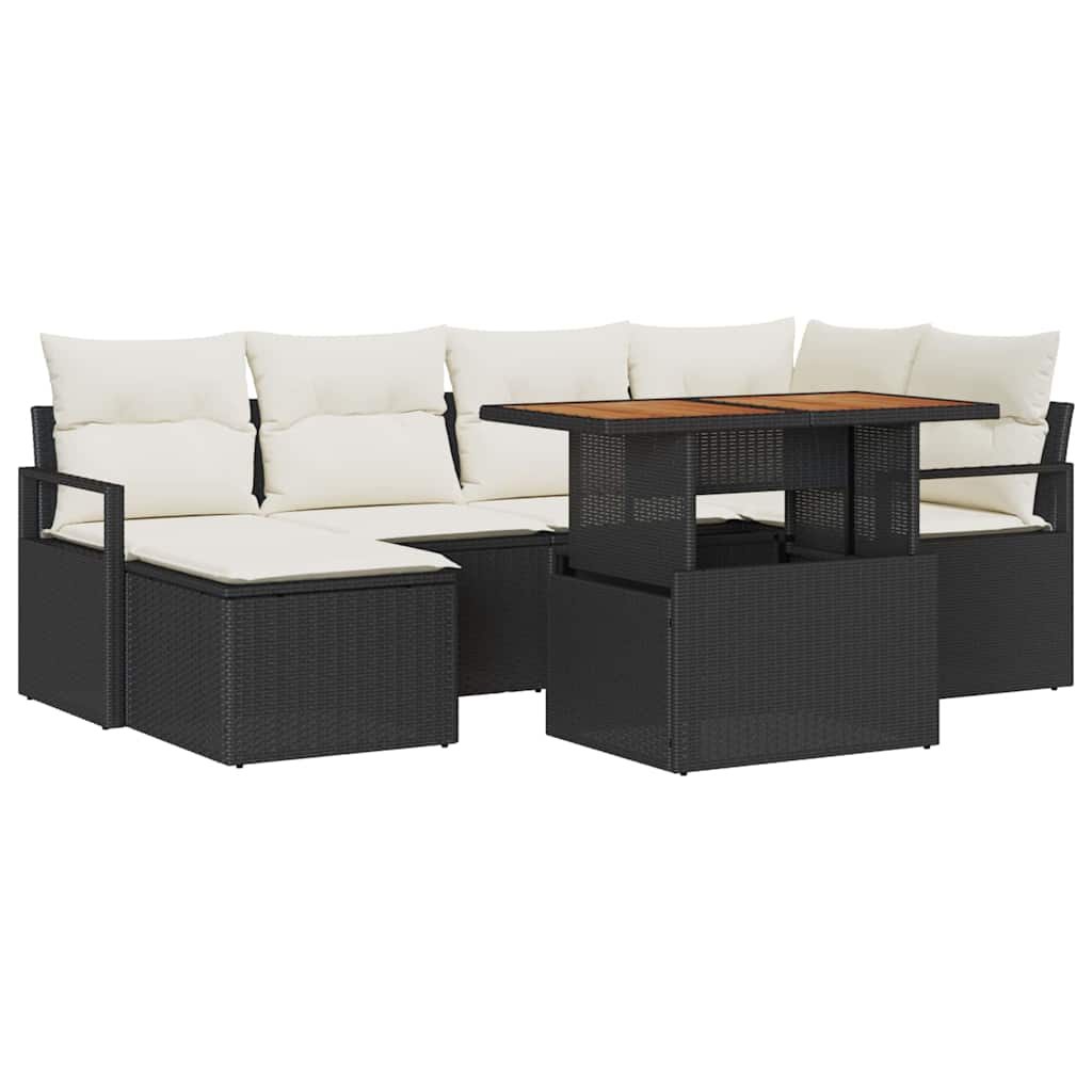 vidaXL Tuin Eettafel Set met kussen 7 pcs Zwart en Crème