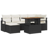 vidaXL Tuin Eettafel Set met kussen 7 pcs Zwart en Crème
