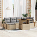 vidaXL Tuin Eettafel Set met kussen 7 pcs Zwart en Crème
