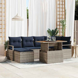vidaXL Tuin Eettafel Set met kussen 7 pcs Grijs en Marineblauw