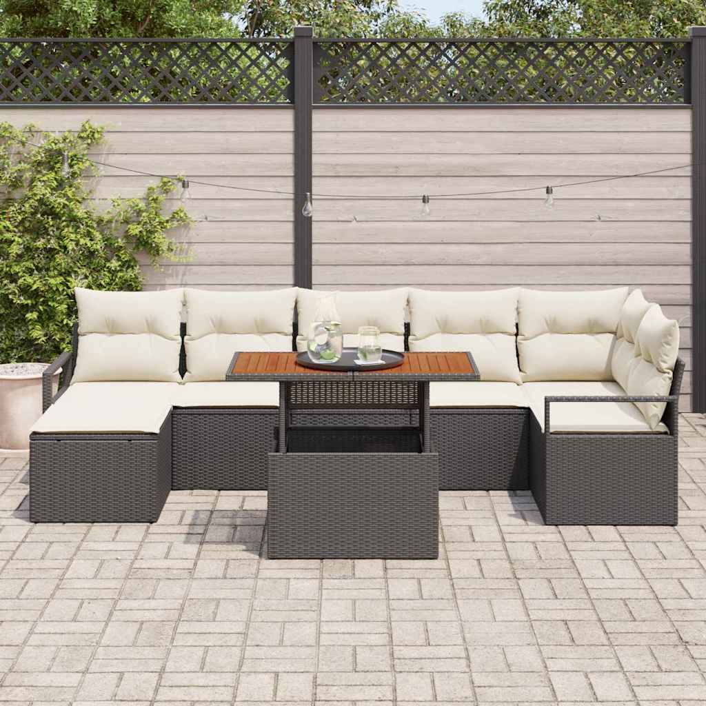 vidaXL Garden Dining Set with Cushions 8 pcs Black and Cream