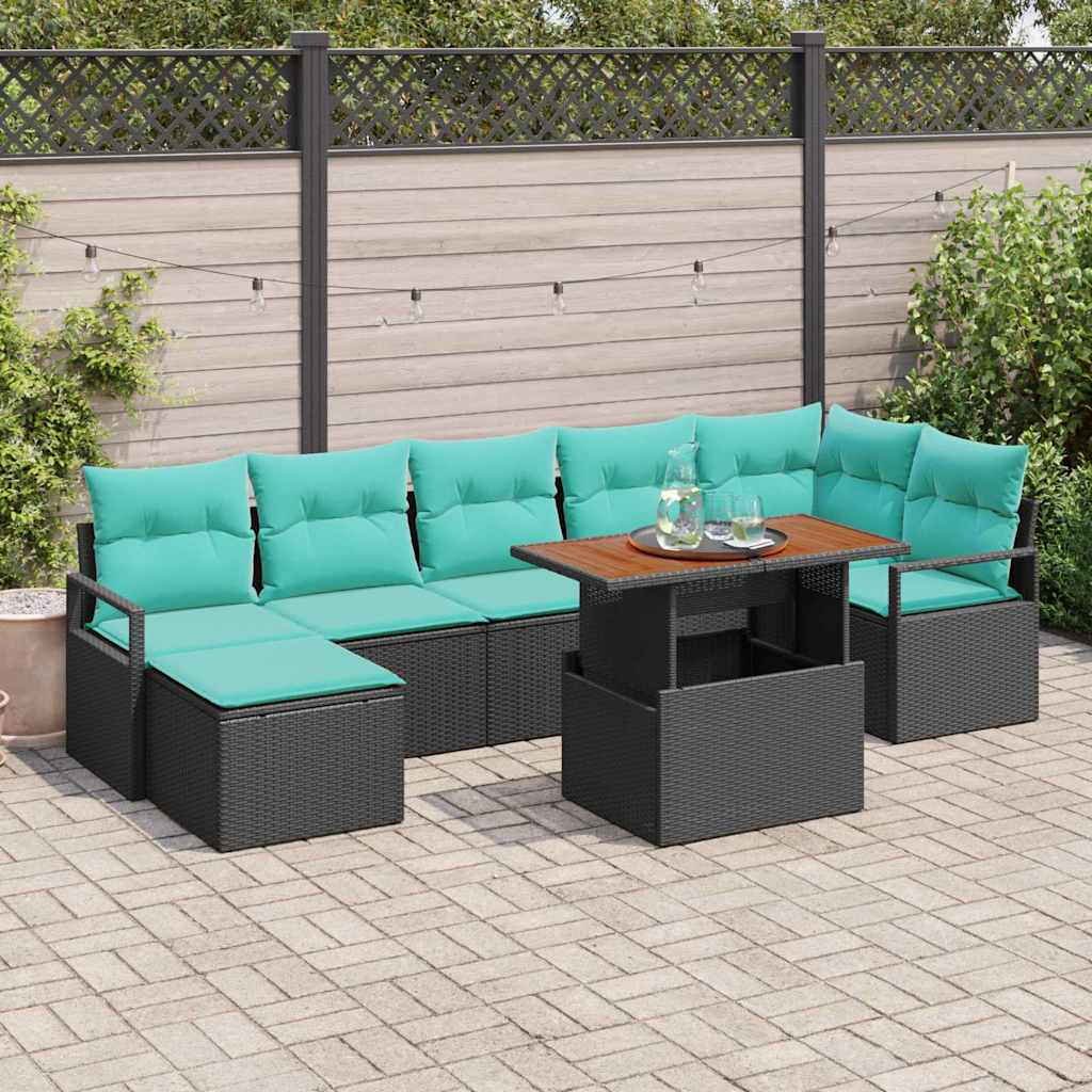 vidaXL Tuin Eettafel Set met kussen 8 pcs Grijs en Marineblauw