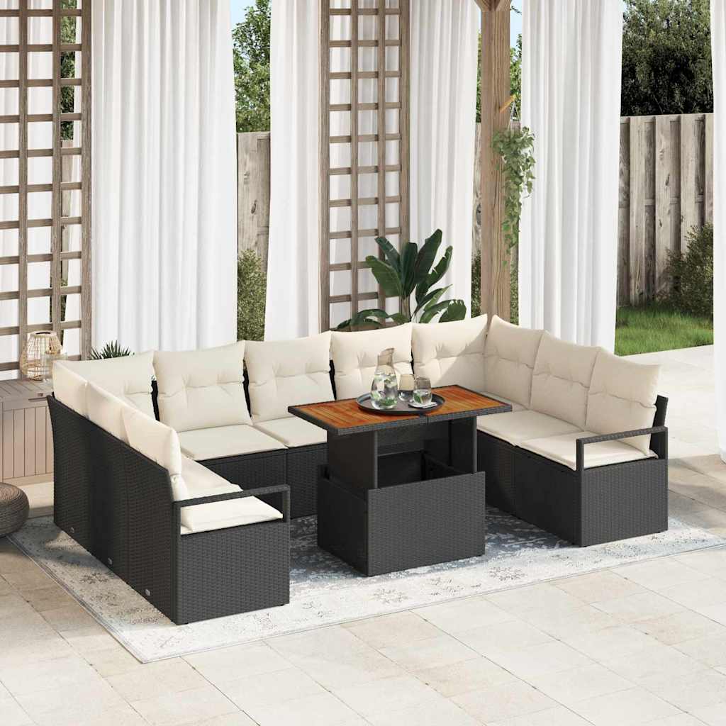 vidaXL Tuinbank Set met kussen met kussen 10 pcs Zwart en Crème