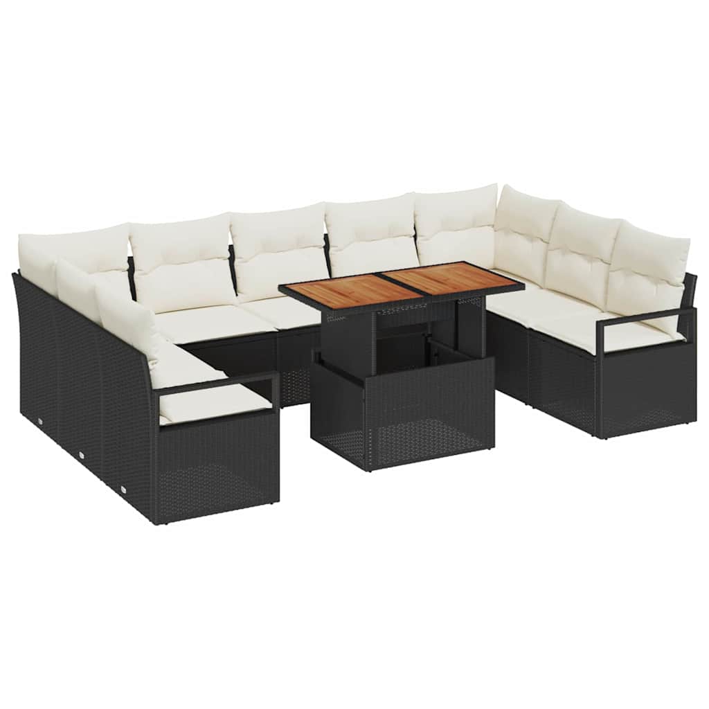 vidaXL Tuinbank Set met kussen met kussen 10 pcs Zwart en Crème