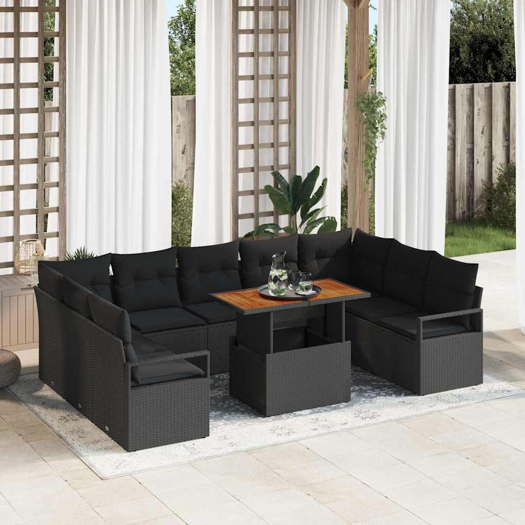 vidaXL Tuinbank Set met kussen met kussen 10 pcs Zwart en Crème
