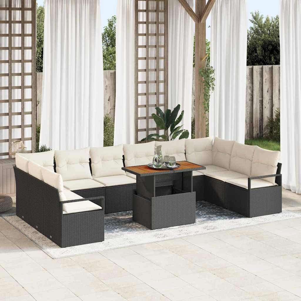 vidaXL Tuinbank Set met kussen met kussen 11 pcs Zwart en Crème
