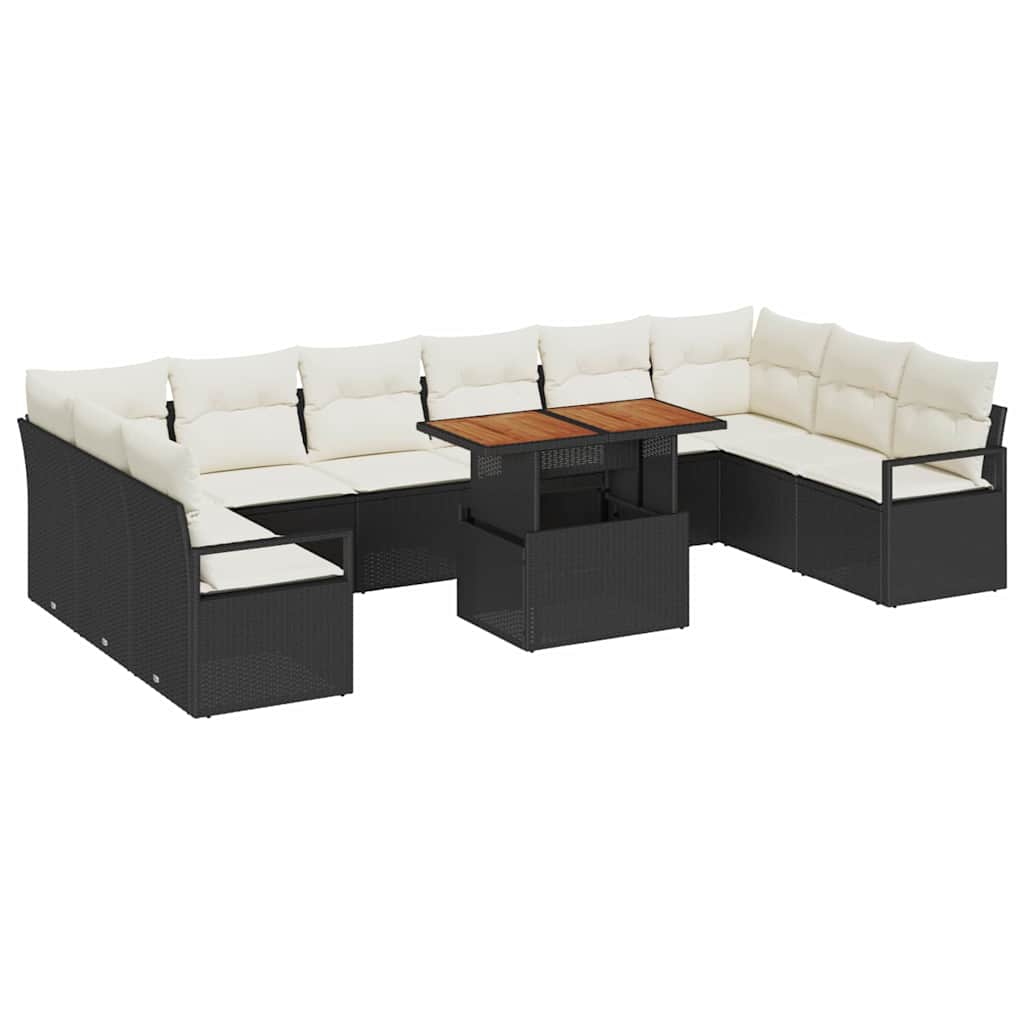 vidaXL Tuinbank Set met kussen met kussen 11 pcs Zwart en Crème