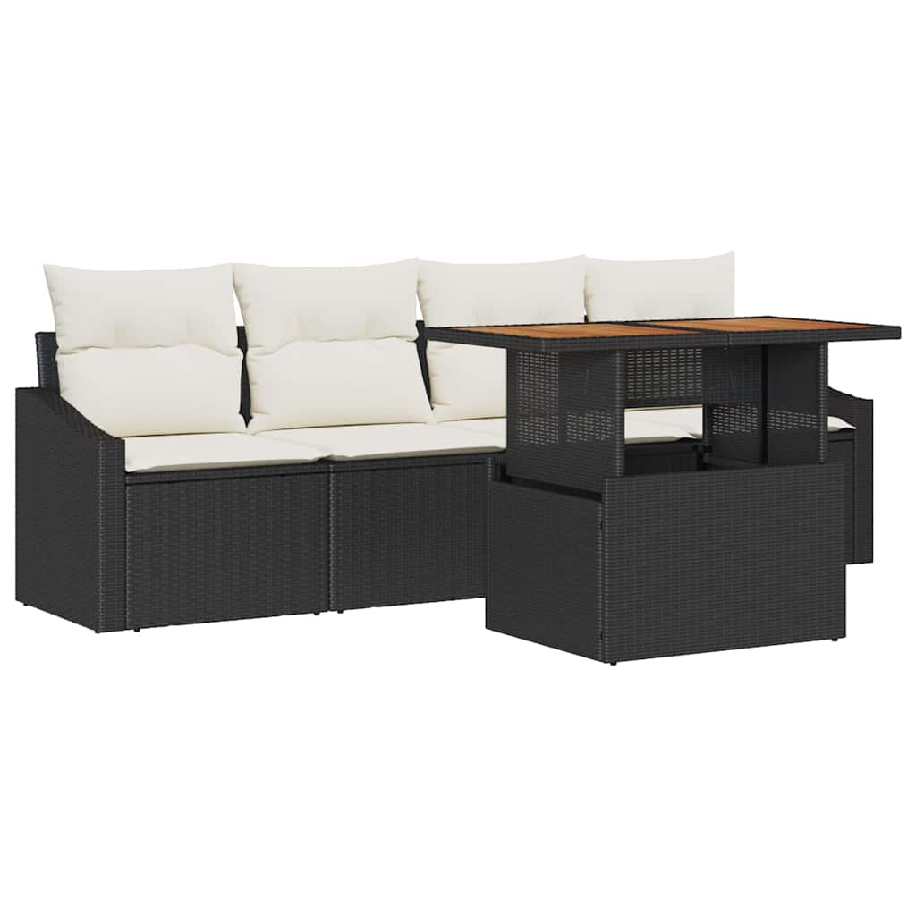 vidaXL Tuinbank Set met kussen 5 pcs Zwart Poly rattan
