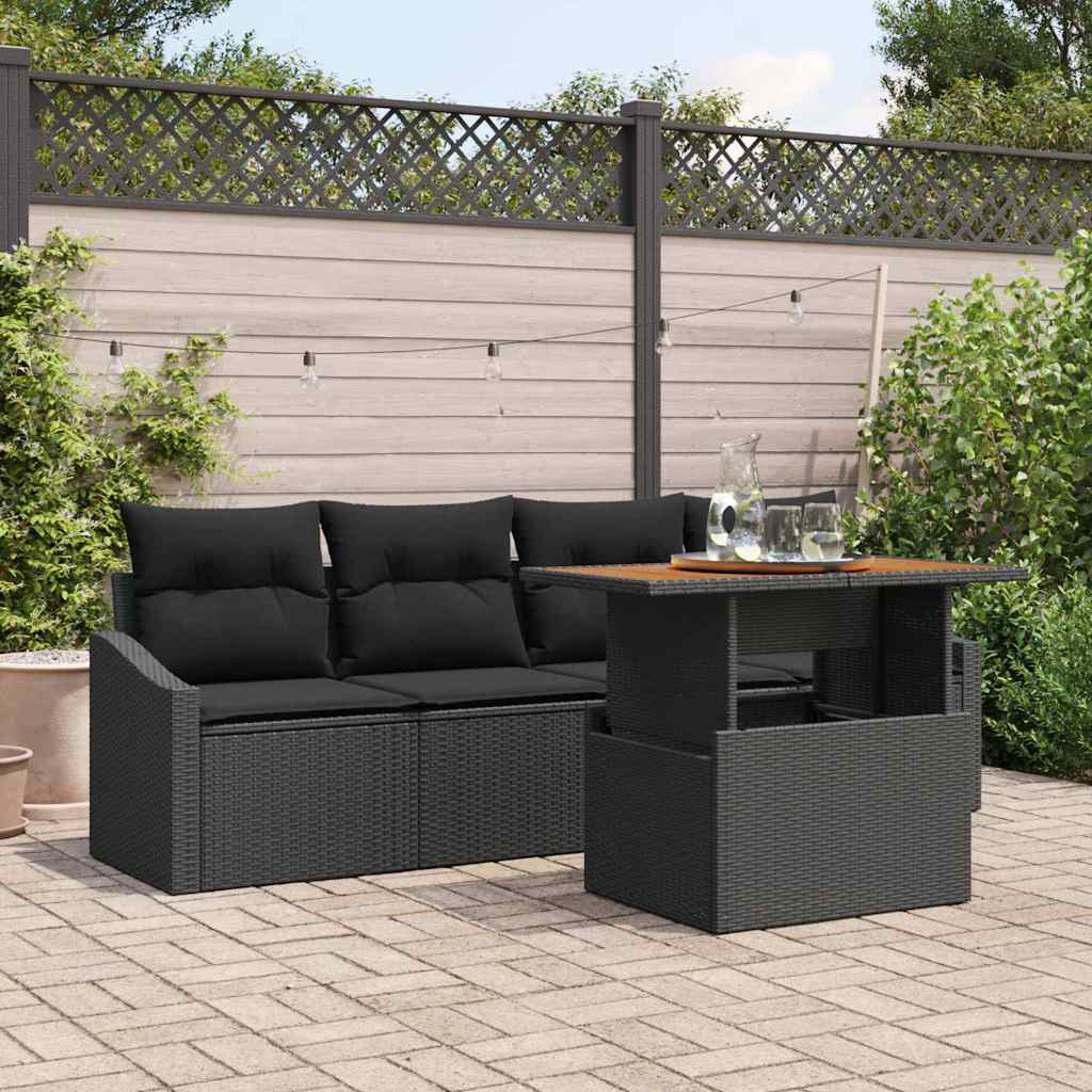 vidaXL Tuinbank Set met kussen 5 pcs Zwart Poly rattan