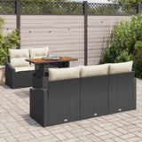 vidaXL Tuin Eettafel Set met kussen 6 pcs Zwart en Crème