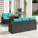 vidaXL Tuin Eettafel Set met kussen 6 pcs Zwart en Blauwgroen