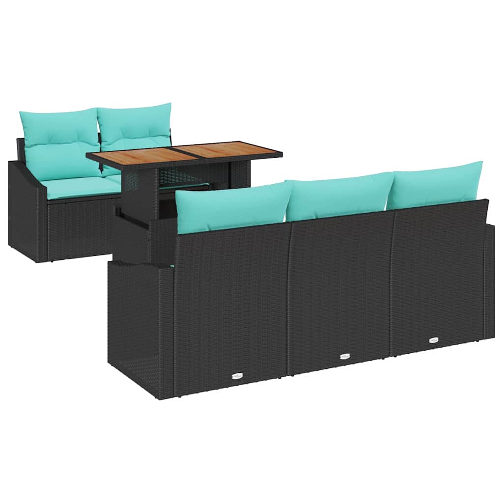 vidaXL Tuin Eettafel Set met kussen 6 pcs Zwart en Blauwgroen
