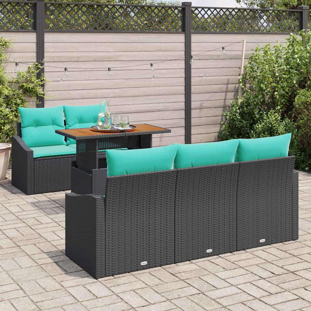 vidaXL Tuin Eettafel Set met kussen 6 pcs Zwart en Blauwgroen
