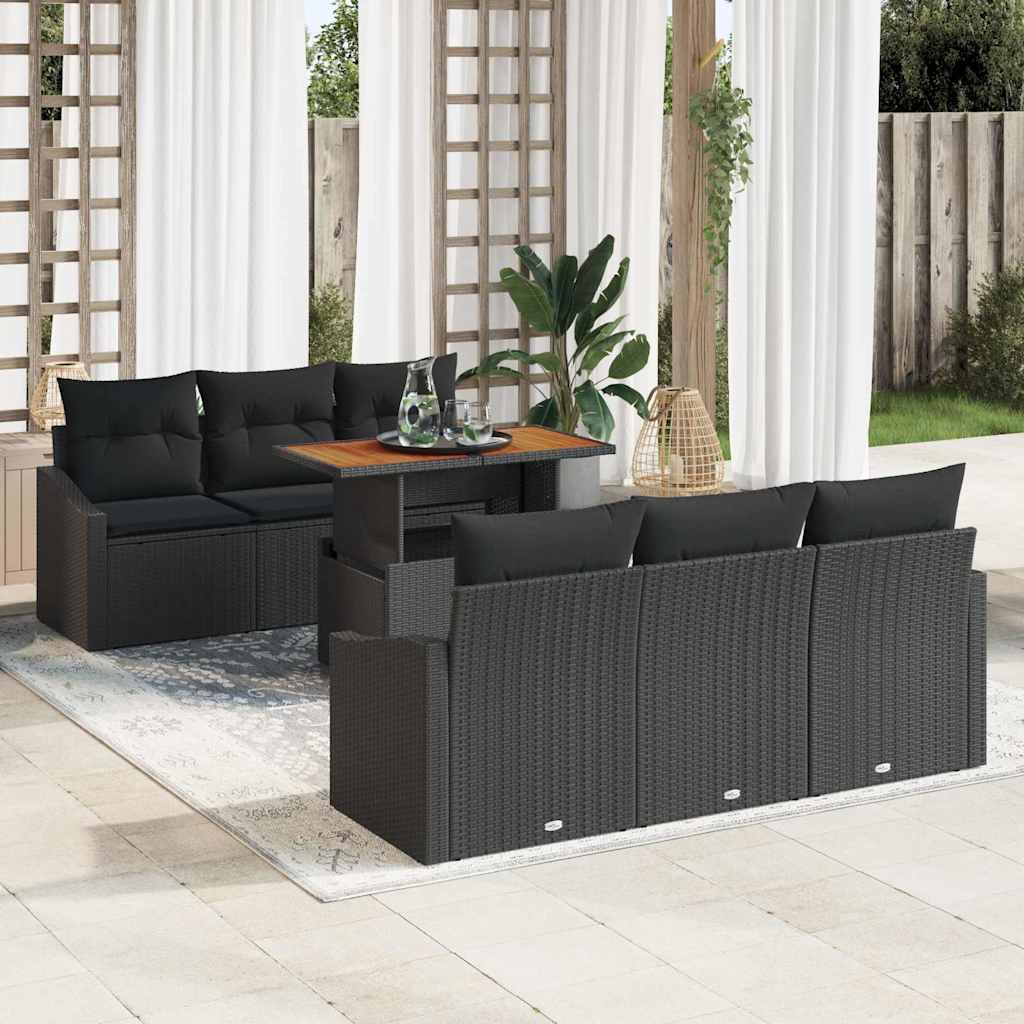 vidaXL Tuinbank Set met kussen met kussen 7 pcs Zwart en Crème