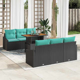 vidaXL Tuin Eettafel Set met kussen 7 pcs Zwart en Blauwgroen