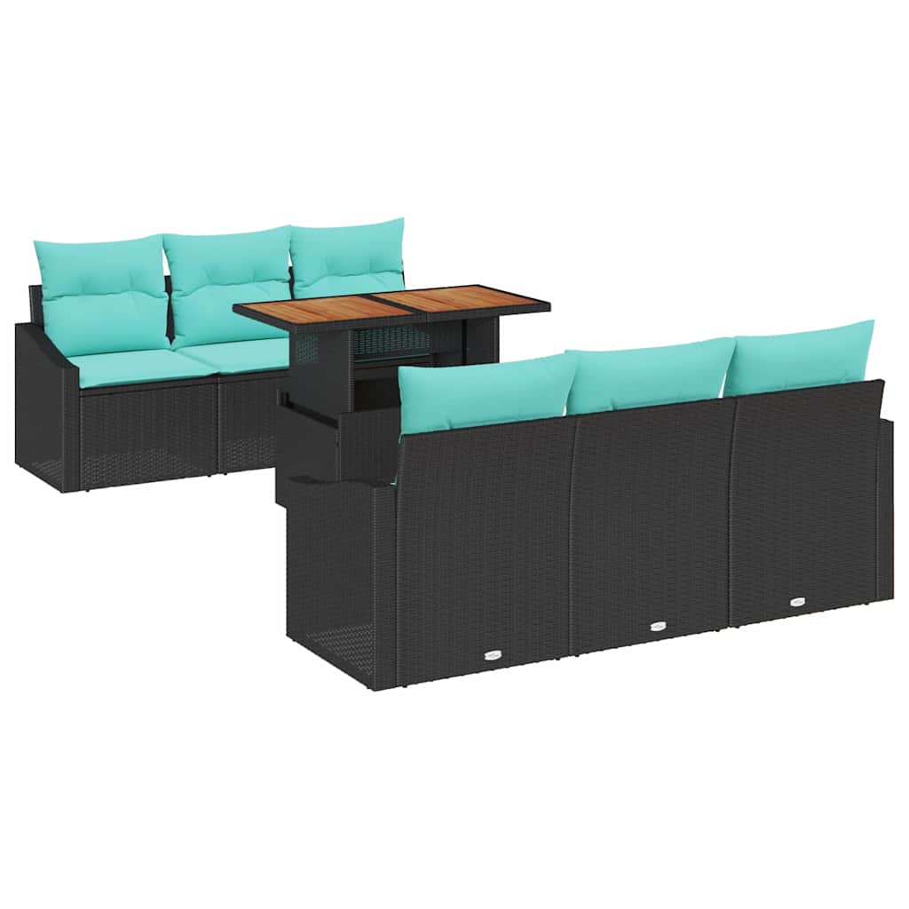vidaXL Tuin Eettafel Set met kussen 7 pcs Zwart en Blauwgroen