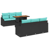 vidaXL Tuin Eettafel Set met kussen 7 pcs Zwart en Blauwgroen