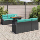 vidaXL Tuin Eettafel Set met kussen 7 pcs Zwart en Blauwgroen
