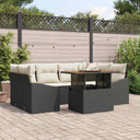 vidaXL Tuin Eettafel Set met kussen 7 pcs Zwart en Crème