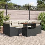 vidaXL Tuin Eettafel Set met kussen 7 pcs Zwart en Crème