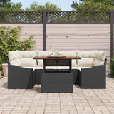 vidaXL Tuin Eettafel Set met kussen 7 pcs Zwart en Crème