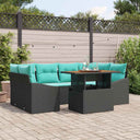 vidaXL Tuin Eettafel Set met kussen 7 pcs Zwart en Blauwgroen