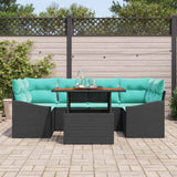 vidaXL Tuin Eettafel Set met kussen 7 pcs Zwart en Blauwgroen