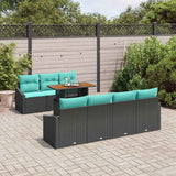 vidaXL Tuin Eettafel Set met kussen 8 pcs Zwart en Blauwgroen