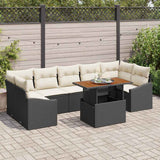 vidaXL Tuin Eettafel Set met kussen 8 pcs Zwart en Crème