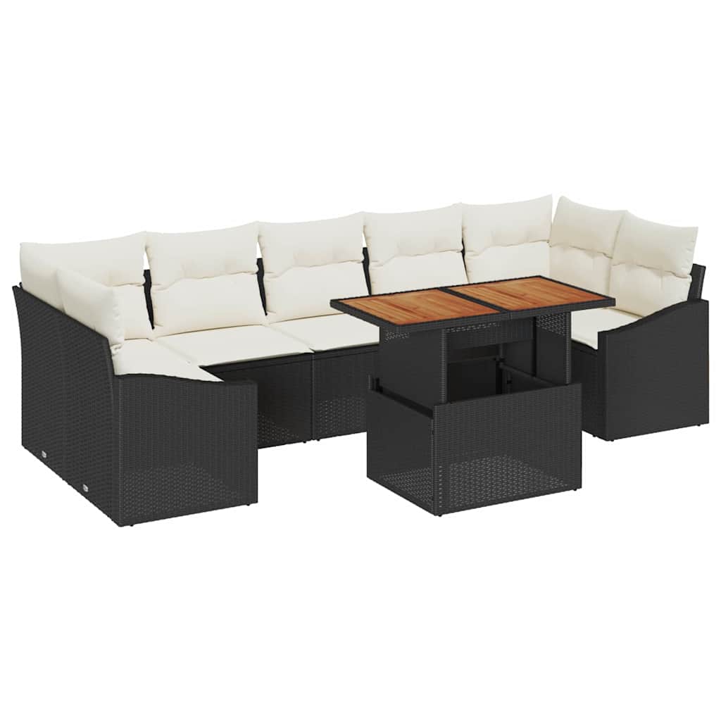 vidaXL Tuin Eettafel Set met kussen 8 pcs Zwart en Crème